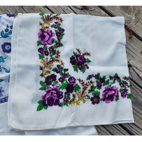 5 Vintage Headscarves White Floral Assorted colors Bundle 29X29 - Picture 4 of 7